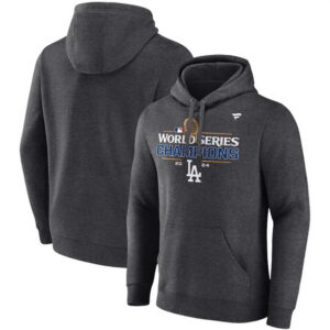 Men Los Angeles Dodgers Heather Charcoal 2024 World Series Champions Locker Room Pullover Hoodie