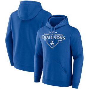 Men Los Angeles Dodgers Royal 2024 World Series Champions Official Logo Pullover Hoodie